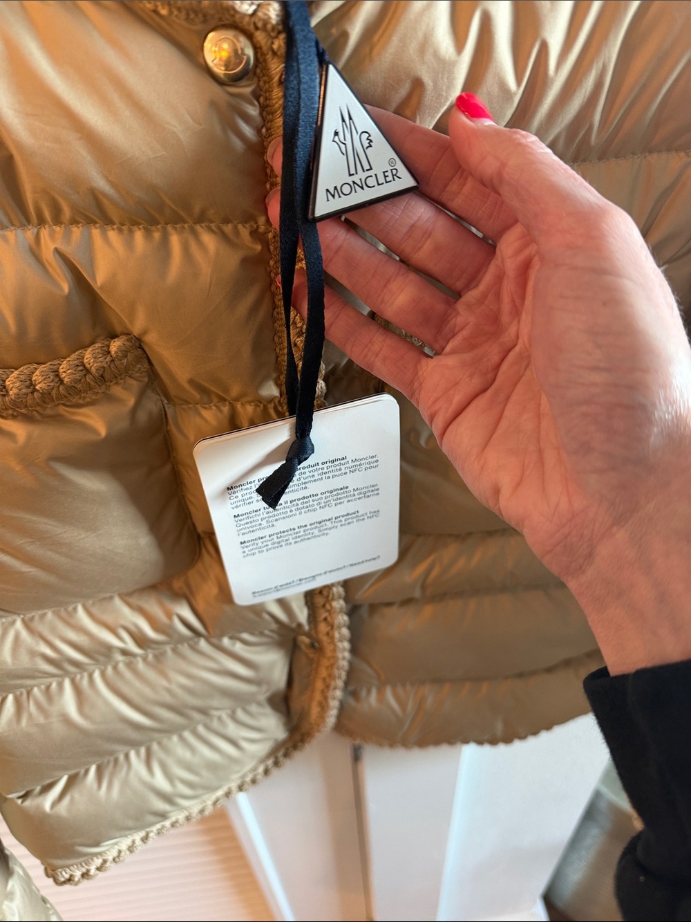 Moncler Beige Short Quilted Puffer Jacket - Picture 3 of 4